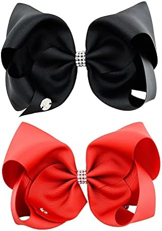 2 Pcs Large Hair Bow, 8 Inch Handmade Grosgrain Ribbon Alligator Clip Hair Accessories for Gift（Red  | Amazon (US)