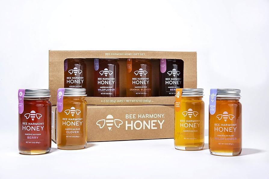 Bee Harmony Mini Honey Gift Set, Premium Raw Honey, 4 Jars, 3 Ounces Each, Product of U.S.A. | Amazon (US)