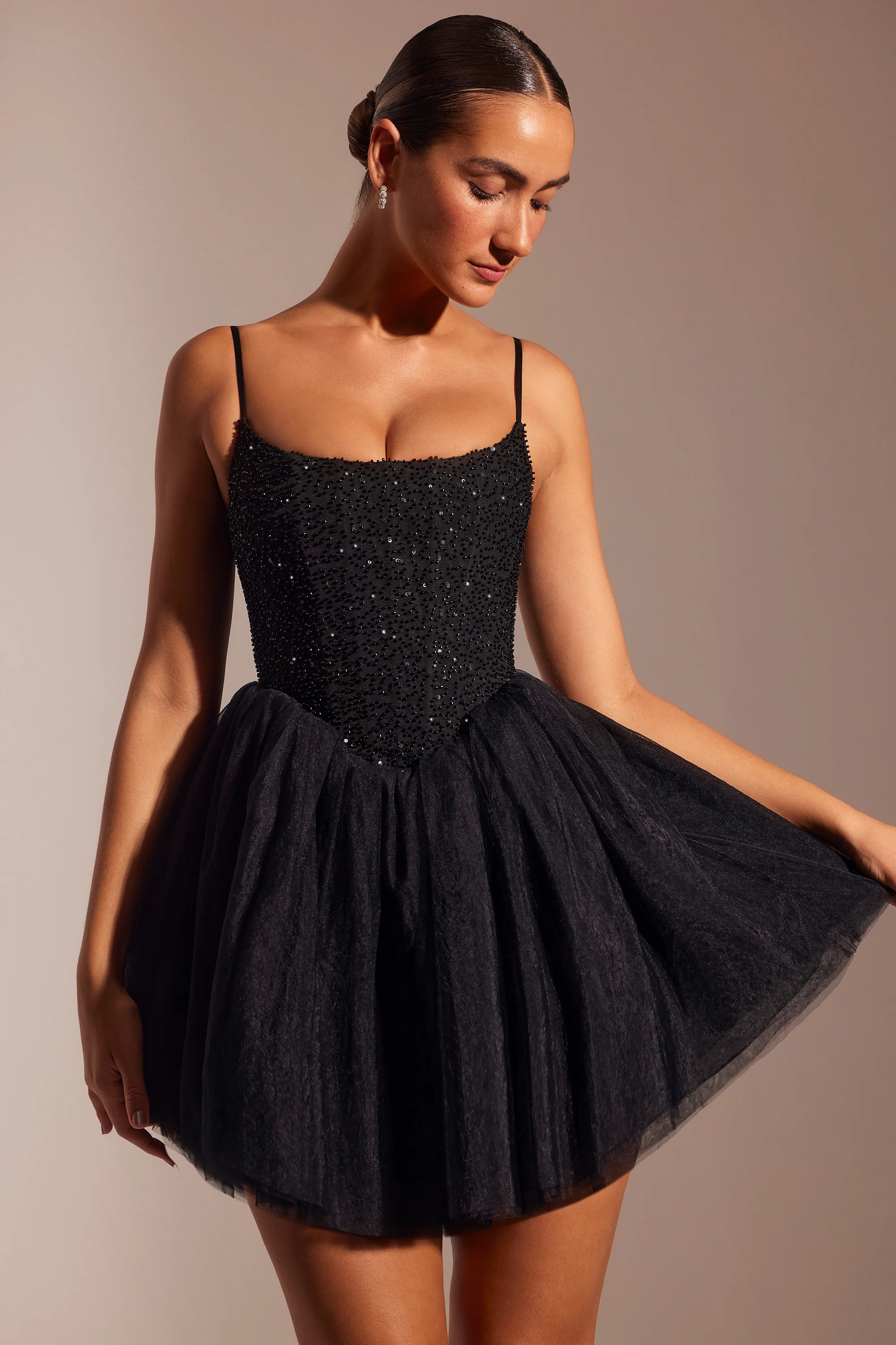Embellished Corset Tulle Skirt Mini Dress in Black | Oh Polly