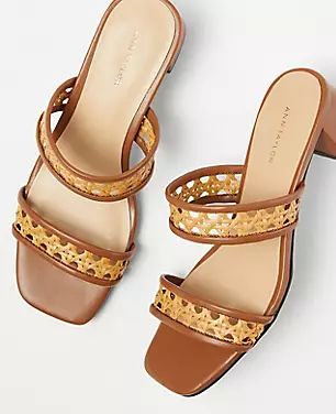 Straw Two Strap Block Heel Sandals | Ann Taylor (US)