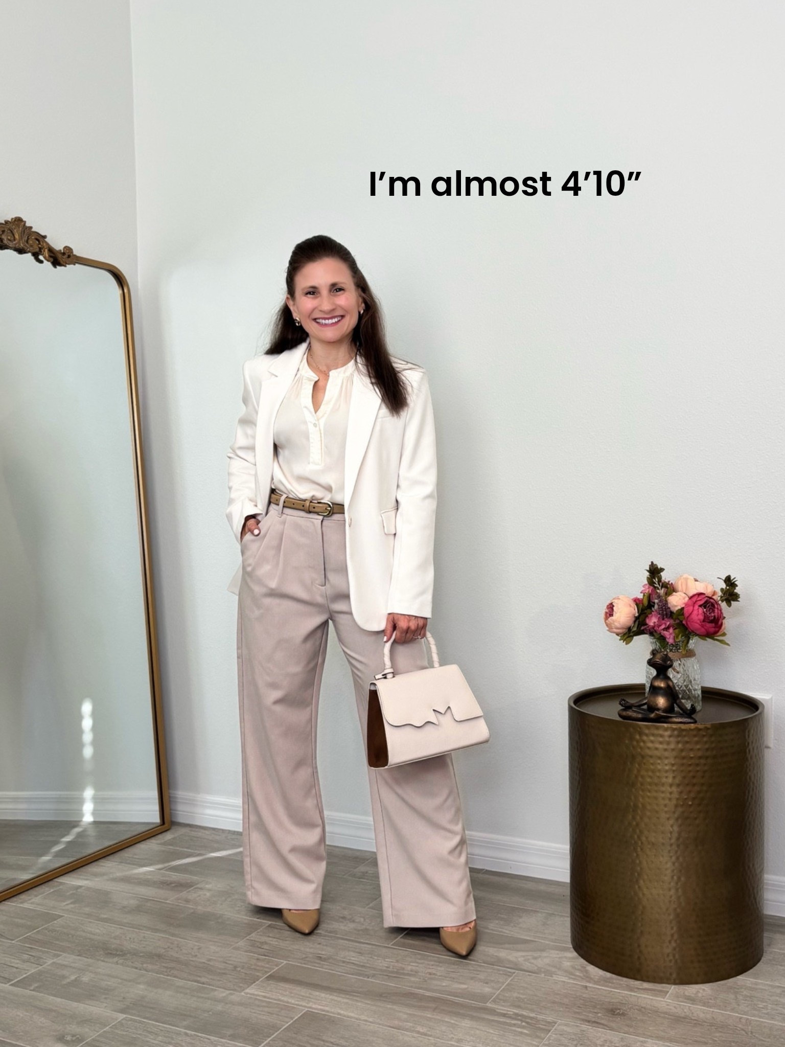 Lecture day, professor outfit, office style for petites, petite length and wide leg trousers @abercrombie , washable silk blouse at an affordable price  @Quince 

#LTKWorkwear #LTKootd #LTKPetite