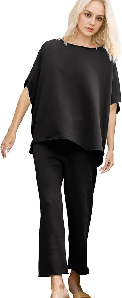 Two Piece Sets for Women 3/4 Batwing Sleeve Capelet Pullover Top Catherine Sweatpant Casual Outfi... | Amazon (US)