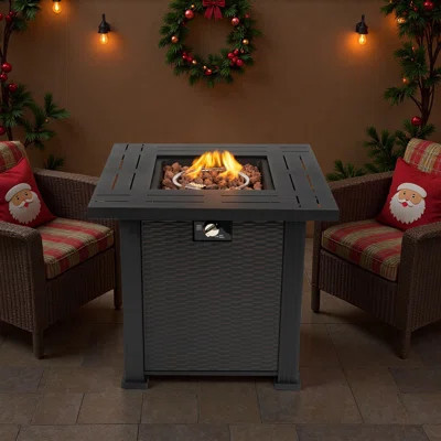 28" Square Propane Gas Fire Pit Table, 50000 Btu Steel Fire Pit With Decorative Volcanic Stones, A Protective Cover And Burner With A Regulator | Wayfair North America