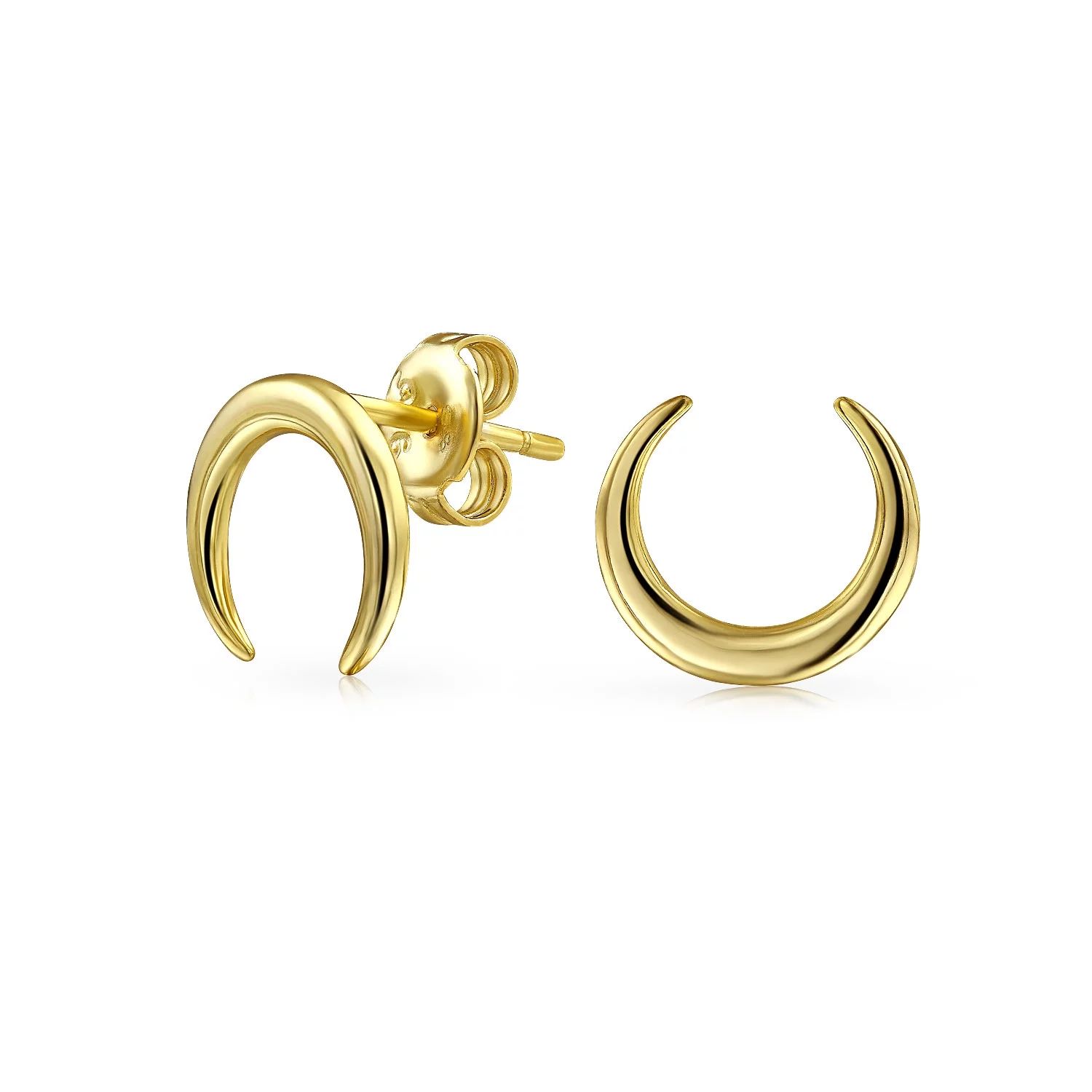 Tribal Style Minimalist Celestial Half Crescent Moon Horn Stud Earrings For Women 14K Gold Plated... | Walmart (US)