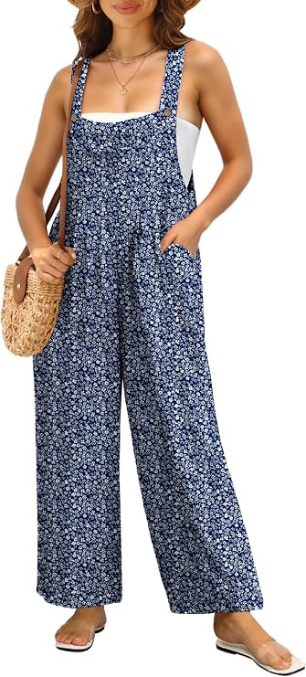 IWOLLENCE Women's Summer Jumpsuits Boho Wide Leg Overalls Casual Loose Rompers with Pockets 2026 | Amazon (US)
