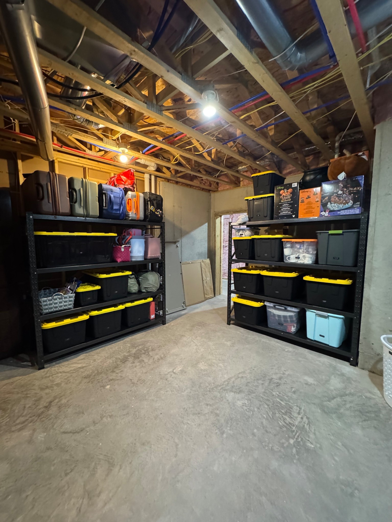 Storage Room shelving and totes! Perfect for storing your items, keeping them off the floor and dry! Very durable! 

#LTKHome