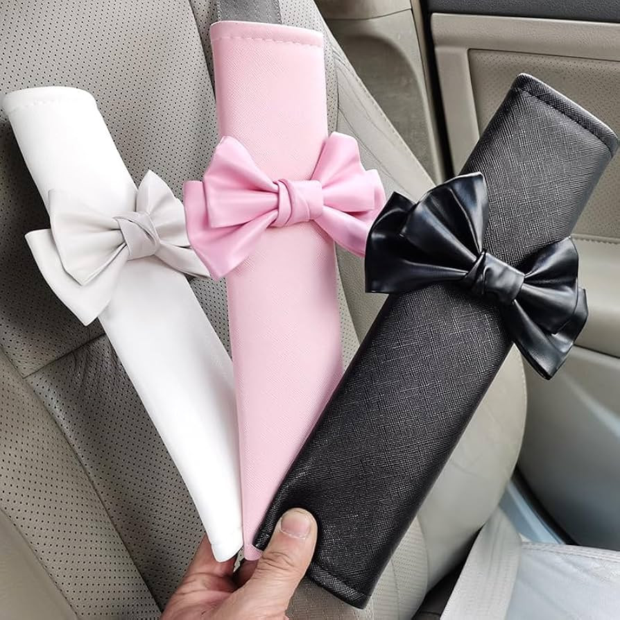 Car Seat Belt Cover with Decorative Bow, 3 Pack Set in Pink, White and Black, Soft Plush Shoulder... | Amazon (US)