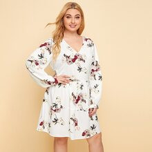 Plus Bishop Sleeve Floral Print Dress | SHEIN