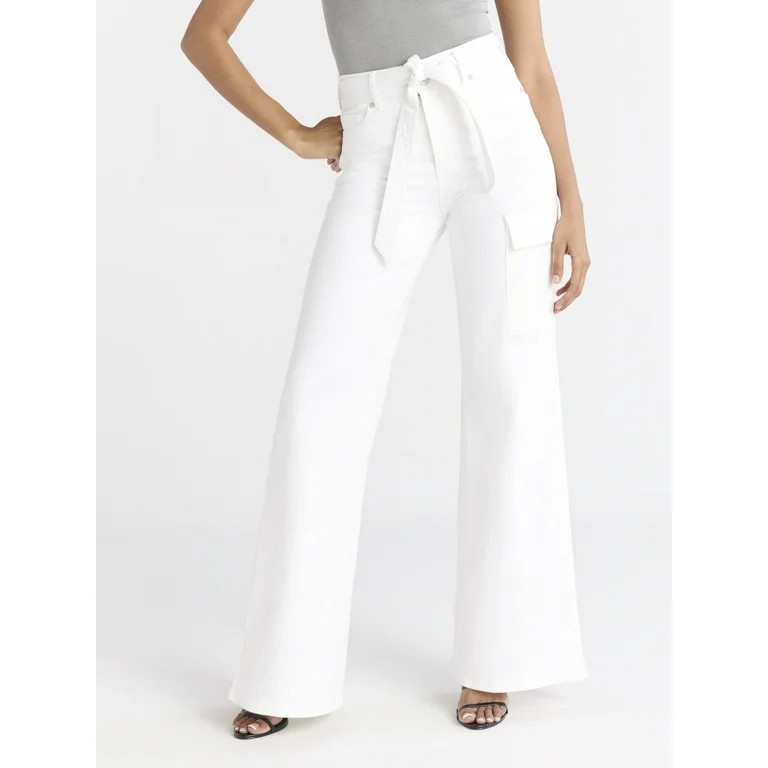 Sofia by Sofia Vergara Women's and Women's Plus Margot Wide Leg High Rise Cargo Jeans with Belt, ... | Walmart (US)