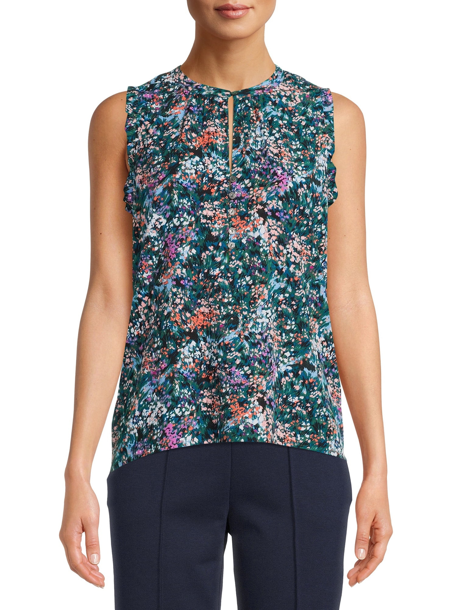 Time and Tru Women's Ruffle Trim Tank Top | Walmart (US)