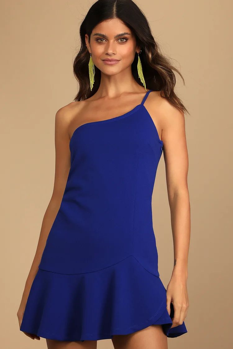 Glamour Goals Cobalt Blue One-Shoulder Trumpet Hem Mini Dress | Lulus (US)
