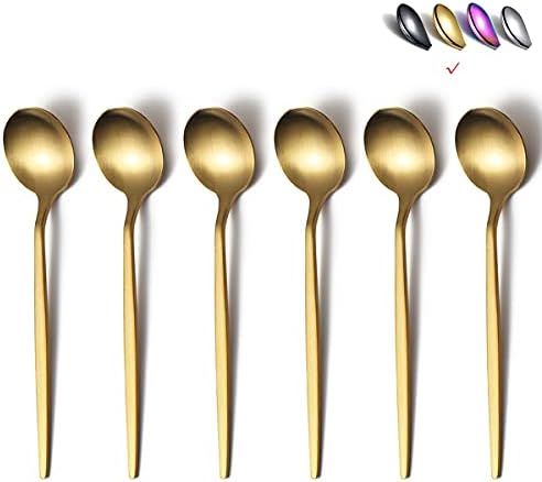 Matt Gold Teaspoons 6 Piece, 6.6'' Spoons Silverware, Stainless Steel Small Spoons, Tea Spoons fo... | Amazon (US)