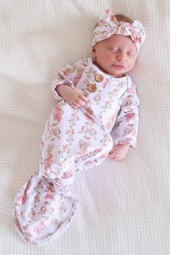 Ballet Blossoms Newborn Baby Knot Gown & Hat Set | Caden Lane