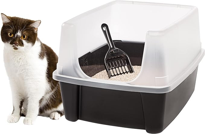 IRIS USA Large Cat Litter Box with Scatter Shield and Scoop, Open Top High Sided Cat Litter Pan, ... | Amazon (US)