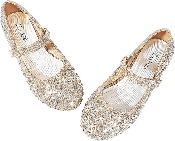 Furdeour Girls Dress Shoes Mary Jane Flower Wedding Party Bridesmaids Shoes Glitter Princess Ball... | Amazon (US)