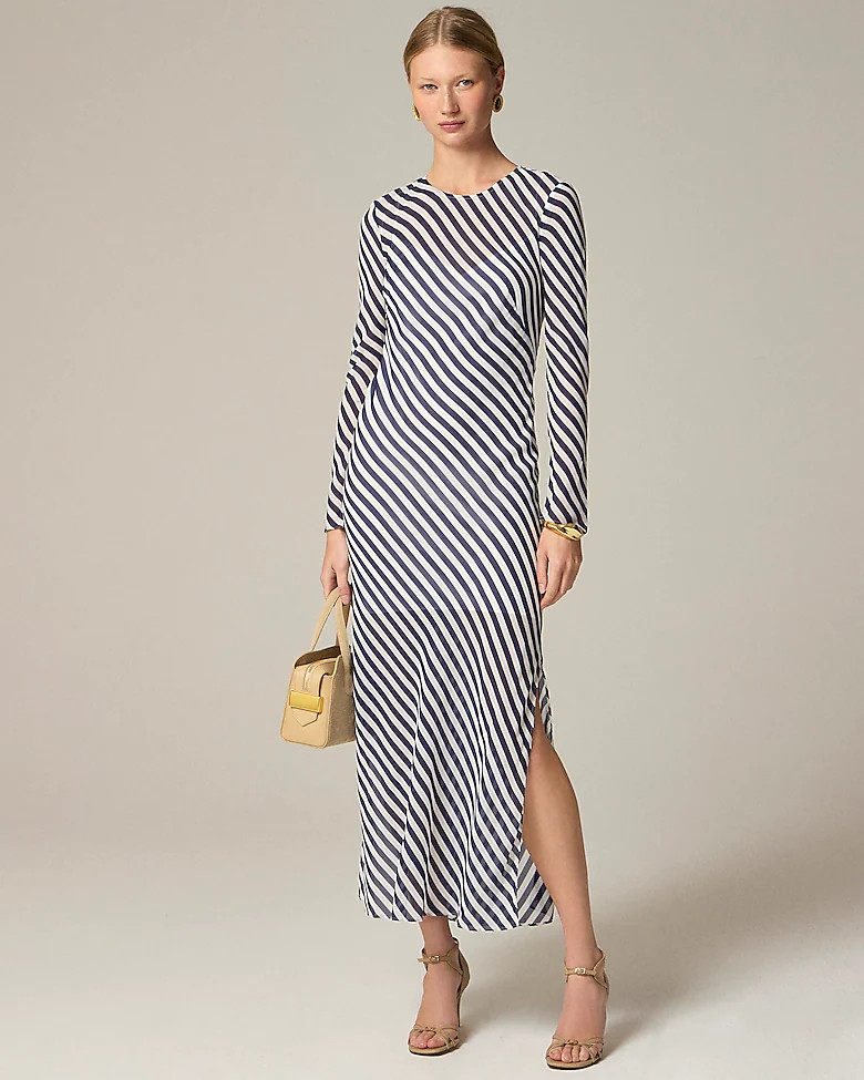Long-sleeve striped dress in viscose chiffon | J. Crew US