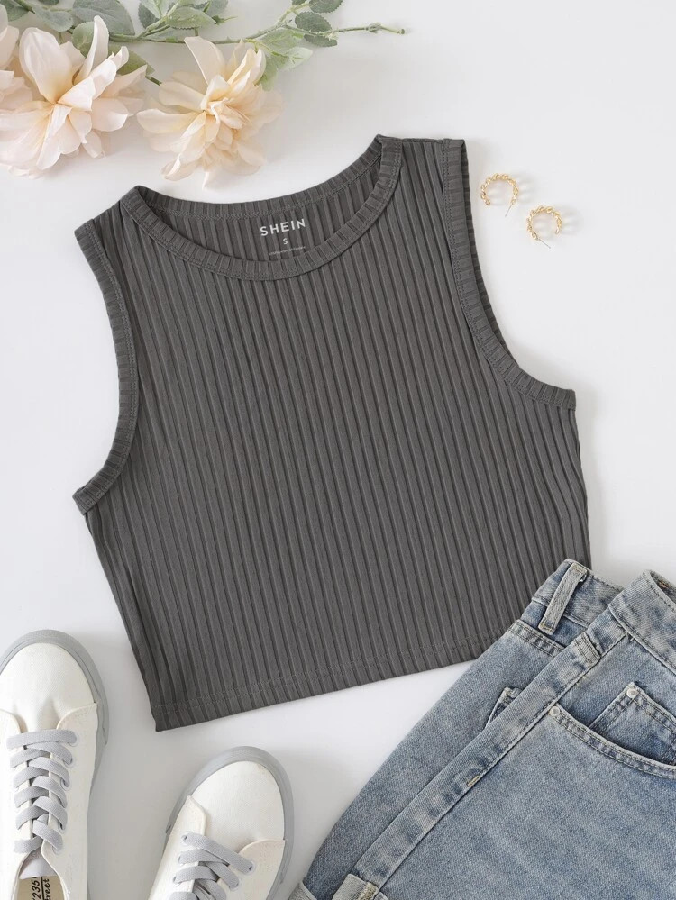 SHEIN EZwear Solid Ribbed Knit Tank Top | SHEIN