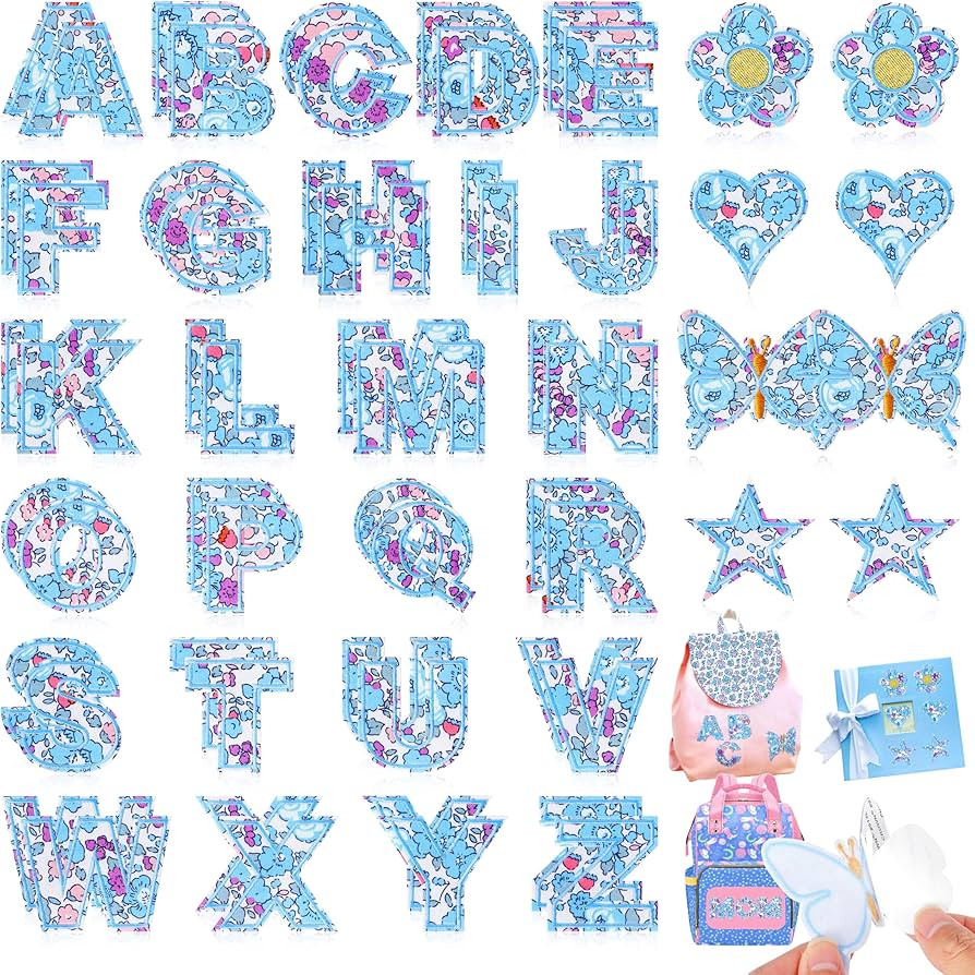 Letter Patches Self-Adhesive for Kids Clothing: Kingsow Blue 60Pcs Flowers Butterfly Letters Patc... | Amazon (US)