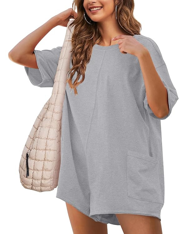 Lianlive Summer Rompers for Women Oversized T-Shirt Tee Romper Athletic Short Sleeve Workout Over... | Amazon (US)