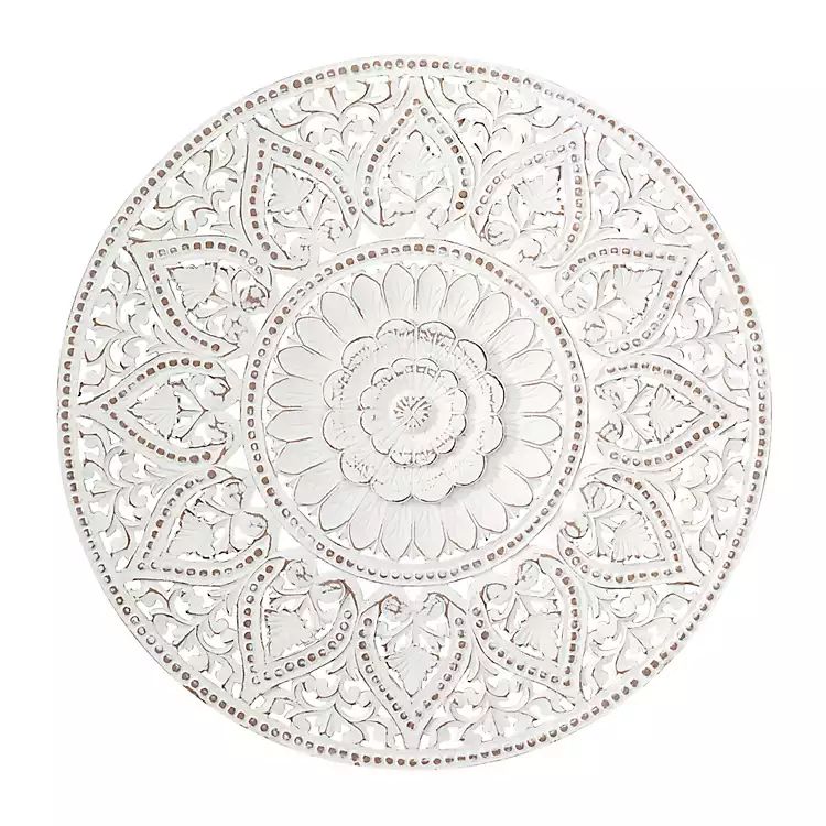 New! White Beaded Floral Medallion Wall Plaque | Kirkland's Home