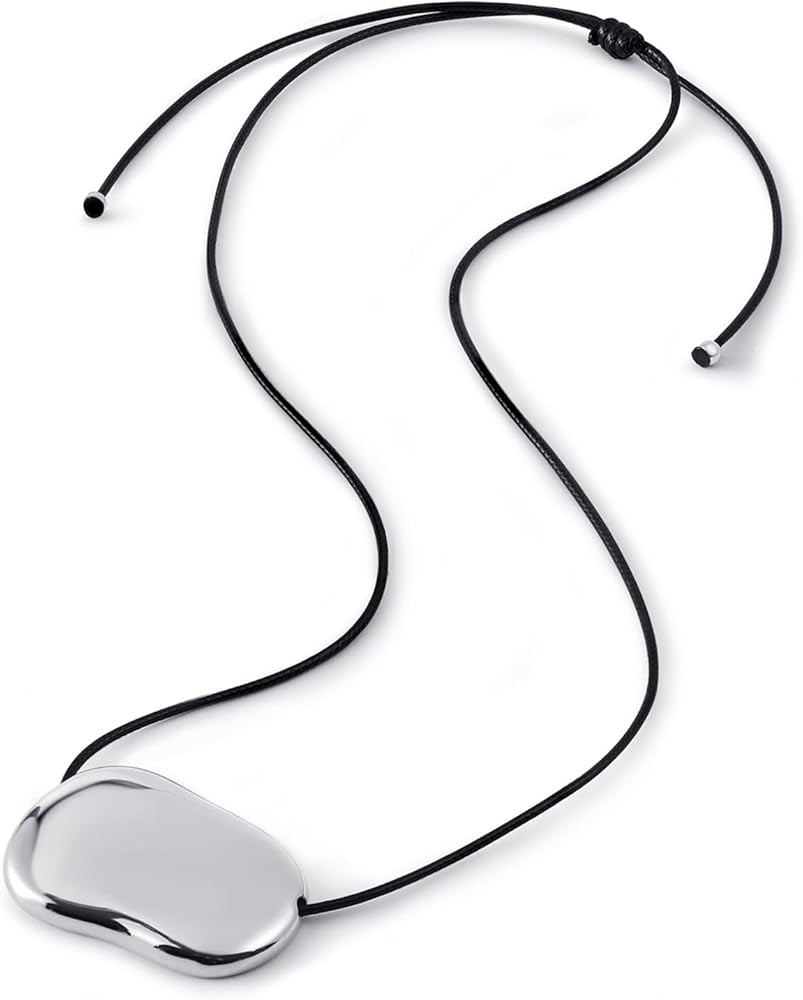 Chunky Gold Silver Long Pendant Necklace for Women, Minimalist Charm on Adjustable Black Cord, St... | Amazon (US)