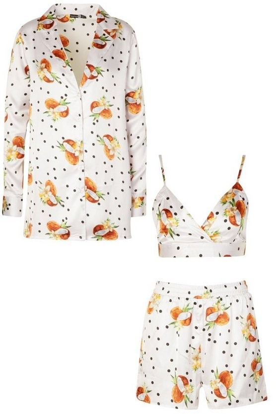 Coconut Polka Satin Bralet Robe & Short Set | Boohoo.com (US & CA)