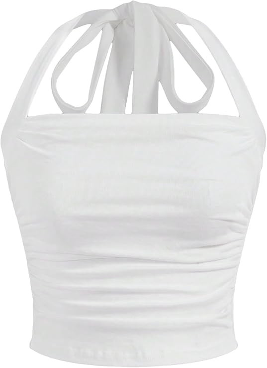 SOLY HUX Women's Ruched Halter Y2K Crop Tops Tie Back Sleeveless Slim Fit Cami Tops | Amazon (US)