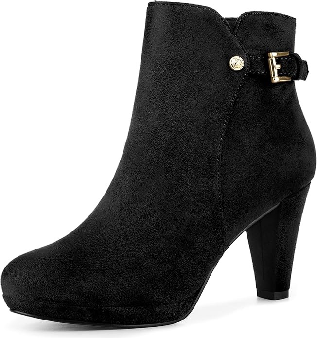 Allegra K Women's Low Platform Side Zip Buckle Chunky High Heel Ankle Booties | Amazon (US)