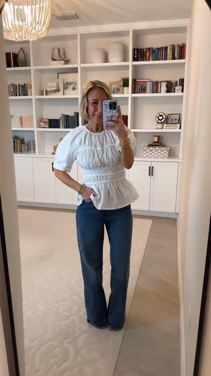 Walmart - tops and denim - under $30. Wide Leg Jeans - size 2. $27.98. 4 washes. Smocked Cotton Top w/ Peplum Hem - size XS. $26. 2 colors.

#LTKOver40#LTKSeasonal#LTKPetite