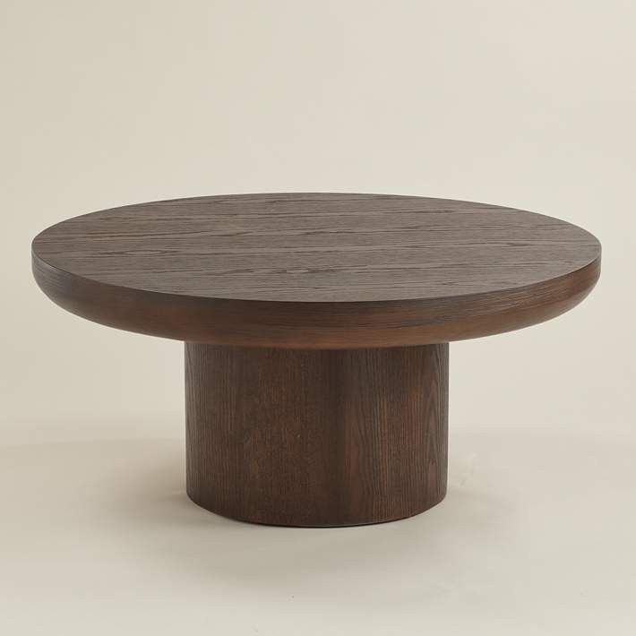 Owen 36" Wide Rustic Modern Walnut Finish Wood Pedestal Coffee Table | Lamps Plus