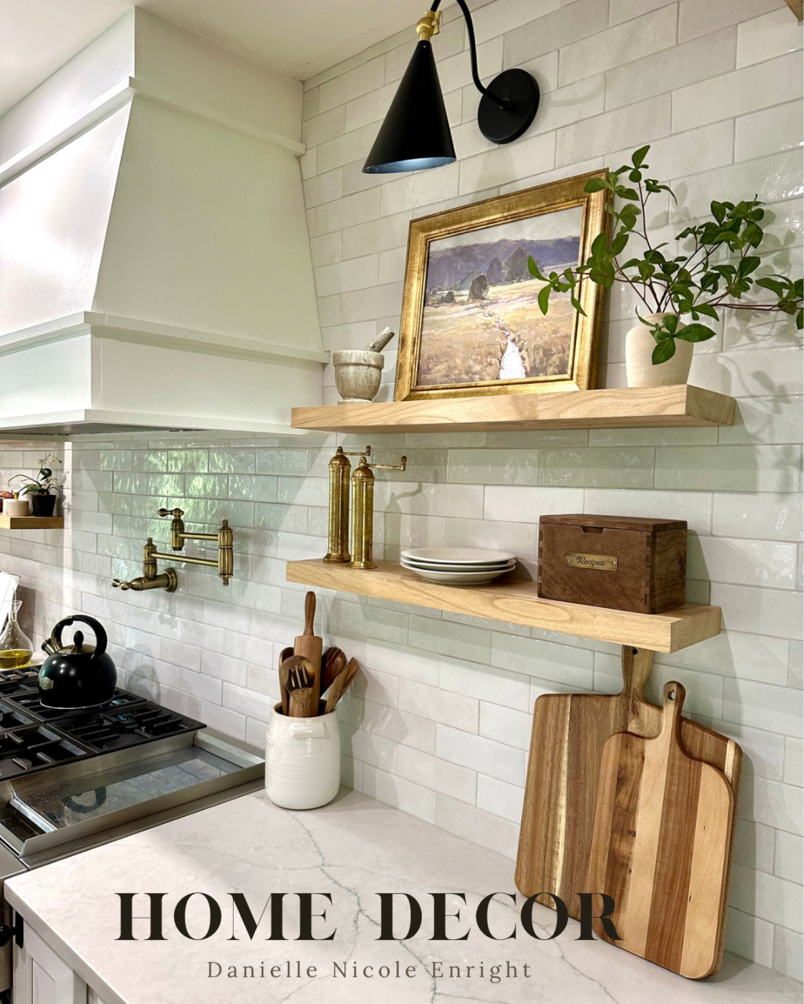 Styling Kitchen Open Shelves and Countertops 🍂 

🏷️ kitchen decor , fall home decor , open shelves , cutting boards , kitchen utensils , cookware , teapot , tea kettle , pot filler , backsplash , kitchen counter , kitchen lighting , sconce , kitchen art , artwork , salt pepper mill , brass salt mill , mortar pestle , range hood 

#LTKhome #LTKHoliday #LTKSeasonal