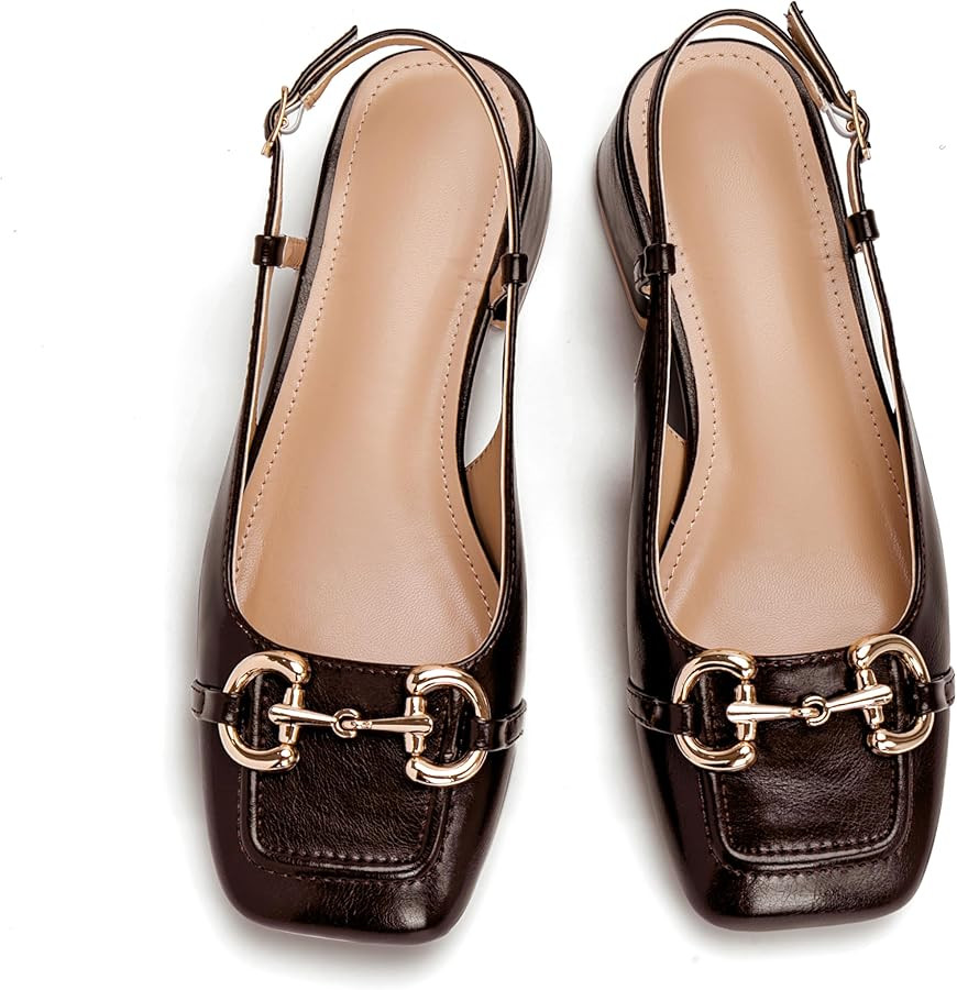 Slingback Mary Jane Heels for Women Low Block Heel Closed Square Toe Pump Shoes Heels Classic Dai... | Amazon (US)