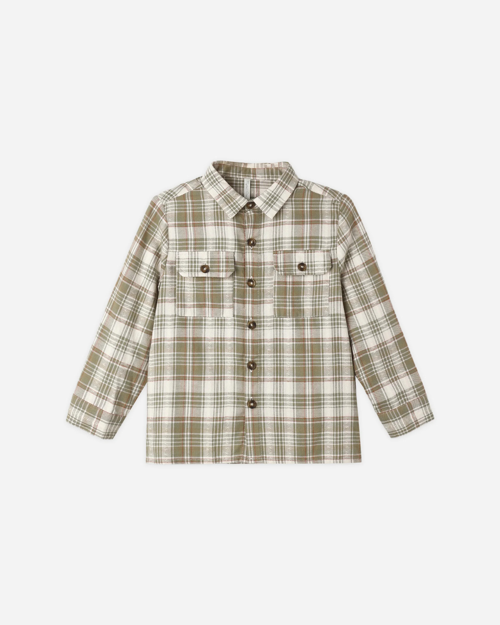 Pocketed Corduroy Shirt Olive Dobby Plaid | Rylee + Cru