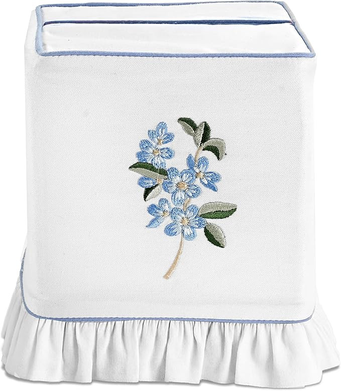 Ridhi Embroidered Blue Floral Premium 400 TC White Cotton Tissue Box Cover with Velcro Closure So... | Amazon (US)