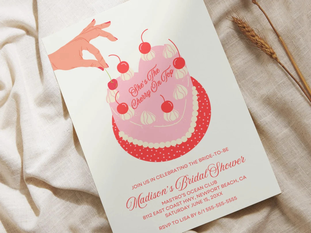 She's The Cherry On Top Bridal Shower Invitation Template | Cherry Theme | Editable Bridal Shower... | Etsy (US)