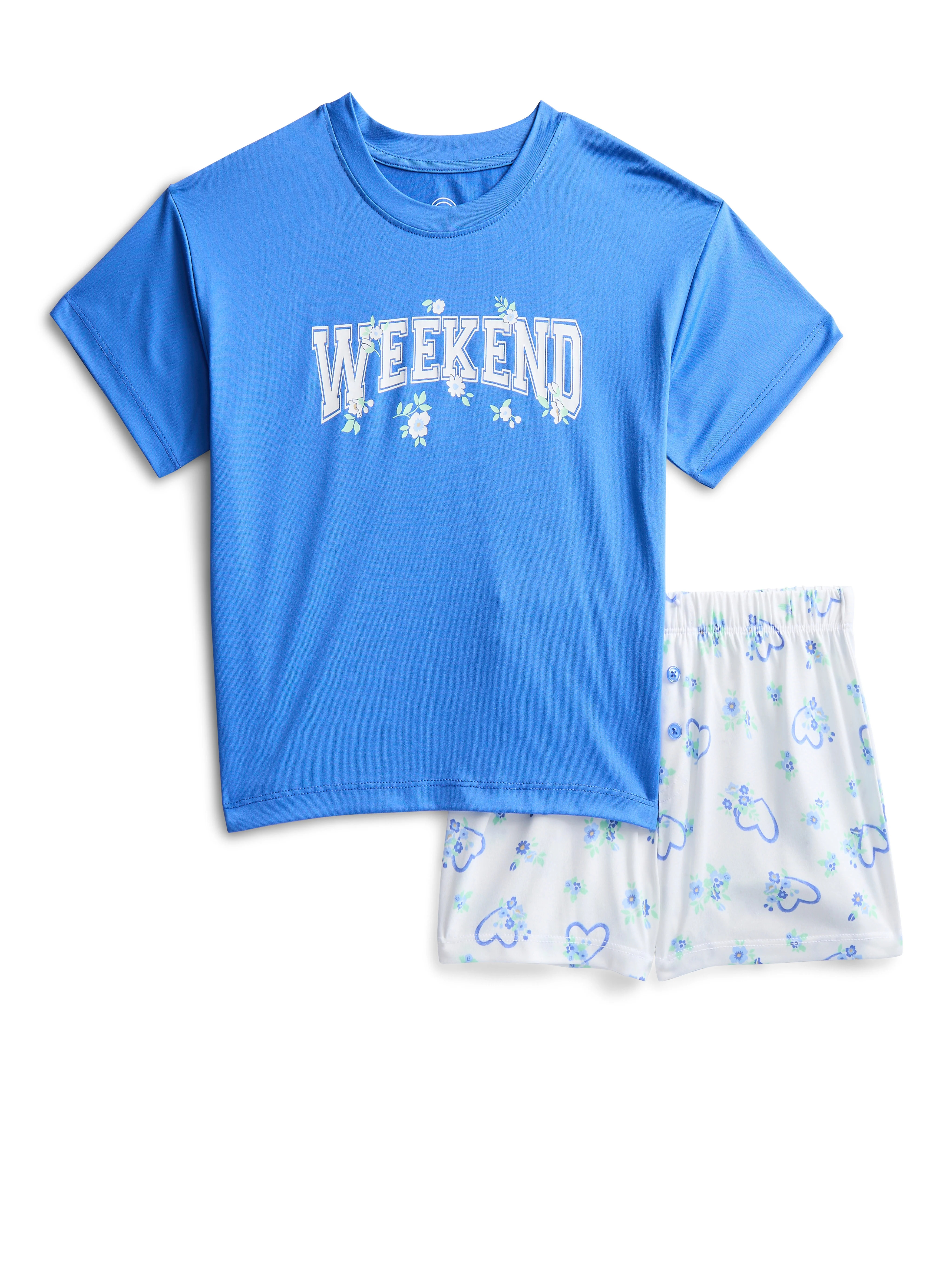 Wonder Nation Girls Short Sleeve Tee and Shorts Pajama Set, 2-Piece, Sizes 4-18 | Walmart (US)