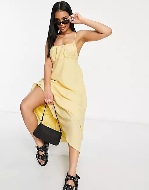 Missguided - Midi-jurk met bandjes en geplooide buste in geel | ASOS (Global)