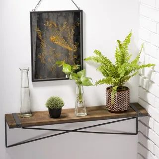 Glitzhome Farmhouse Rustic Metal Wooden Mounted Floating Wall Shelf | Bed Bath & Beyond