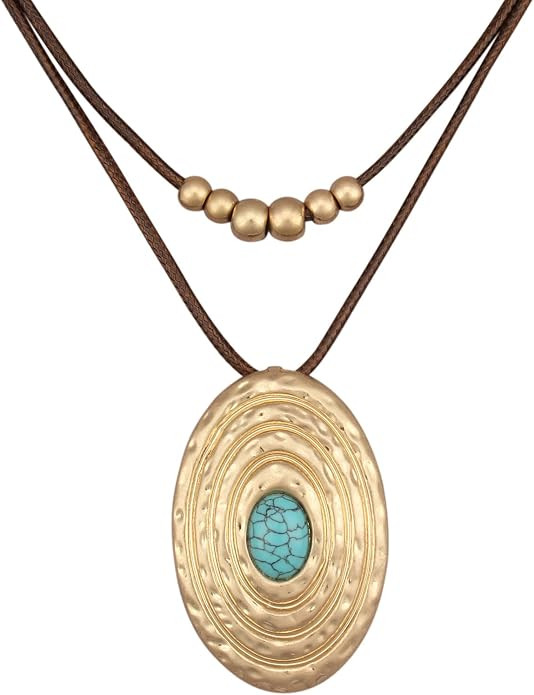 Boho Necklaces for Women Chunky Circle Necklace Layered Boho Circle Leather Choker Necklace Long ... | Amazon (US)