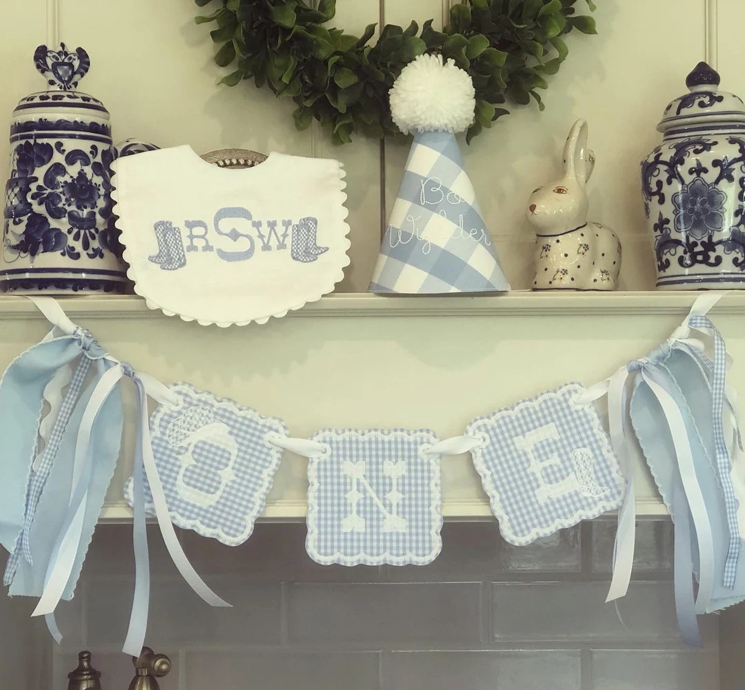 ONE Blue Gingham Western Cowboy First Birthday Boys Party Decor - Etsy | Etsy (US)