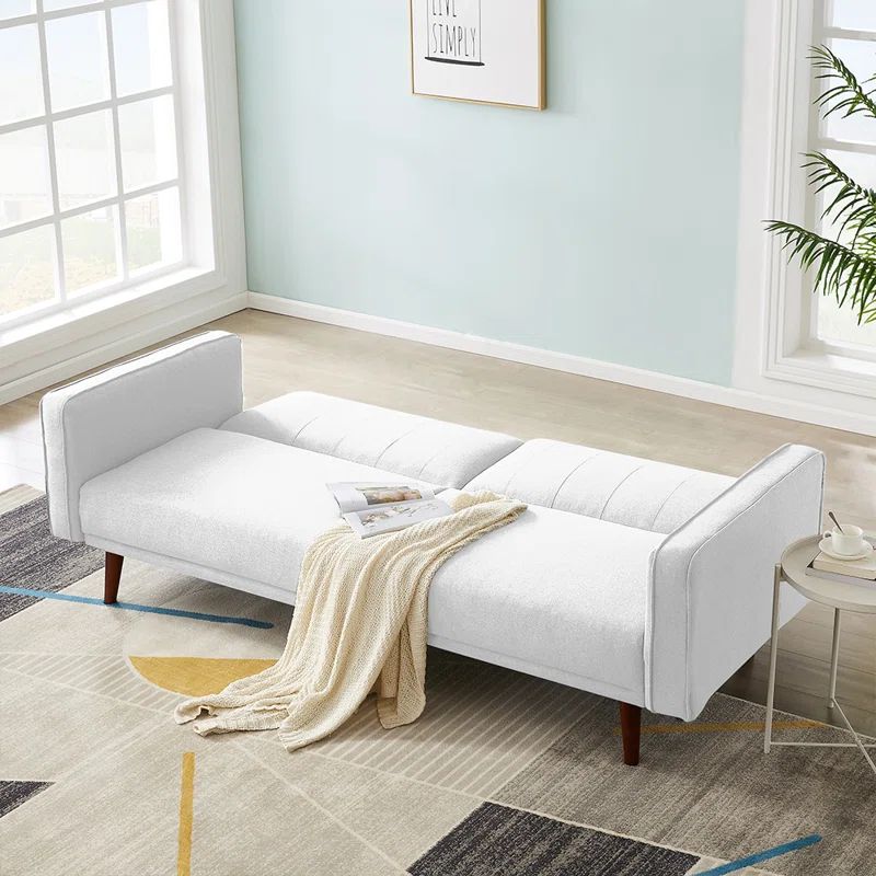 85.4" Wide Linen Tufted Back Convertible Sofa | Wayfair North America