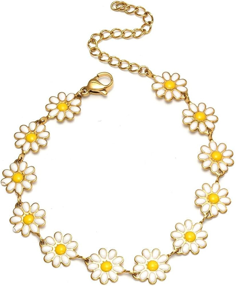 Bohemian Flower Bracelet for Women Golden Hypoallergenic Colorful Little Daisy Hand Chain Elegant... | Amazon (US)