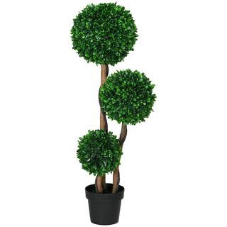 43 in. Indoor Artificial 3-Ball Boxwood Topiary Tree with Black Pot | The Home Depot