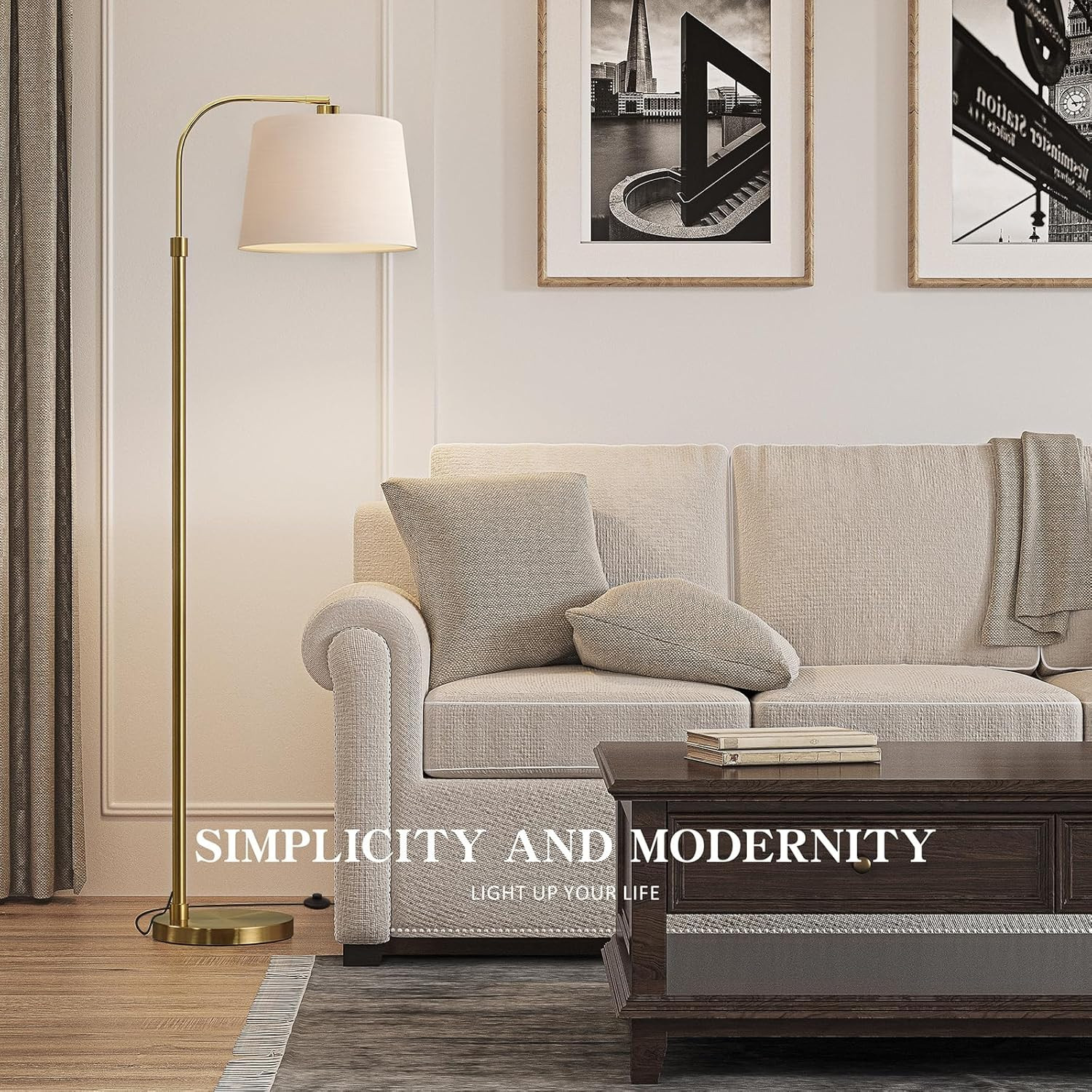 Oneach 62" Arc Floor Lamp for Living Rooms, Gold Tall Standing Lamps with Remote and Stepless Dim... | Amazon (US)