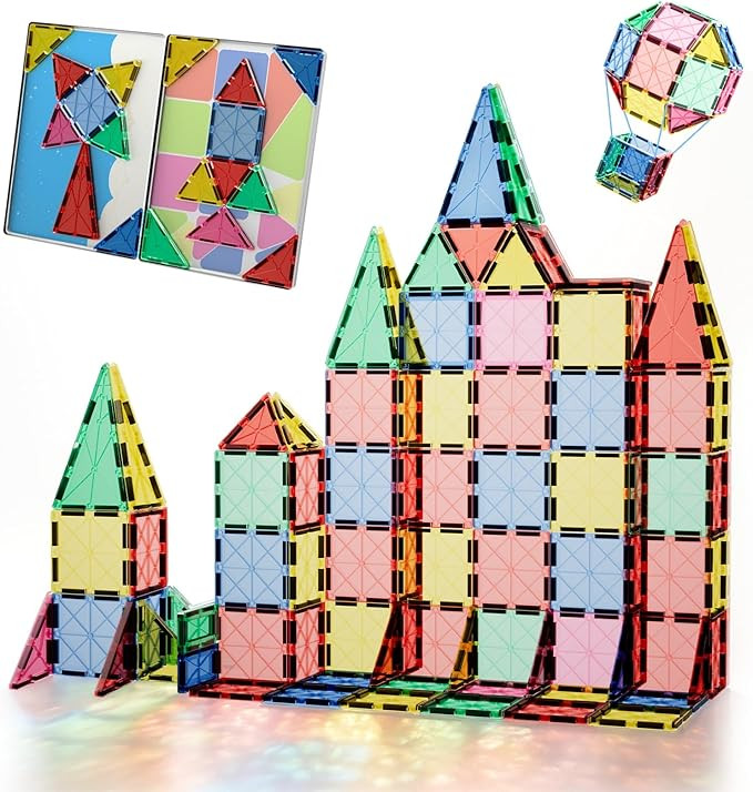 Mini Magnetic Tiles for Kids Ages 3-8, Travel Magnetic Building Blocks with Metal Storage Box, ST... | Amazon (US)