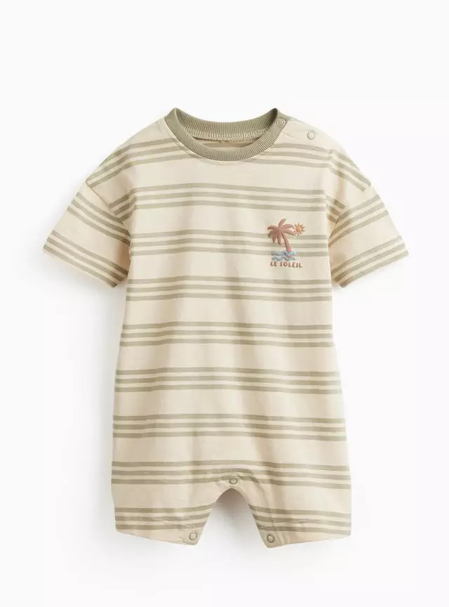 Buy Khaki Stripe Print Romper 12-18 months | Baby Holiday Clothes | Tu | Tu Clothing