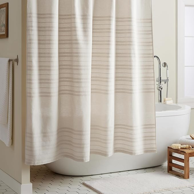 TOWN & COUNTRY EVERYDAY Sophia Textured Solid Cotton-Rich Breathable Fabric Shower Curtain with R... | Amazon (US)