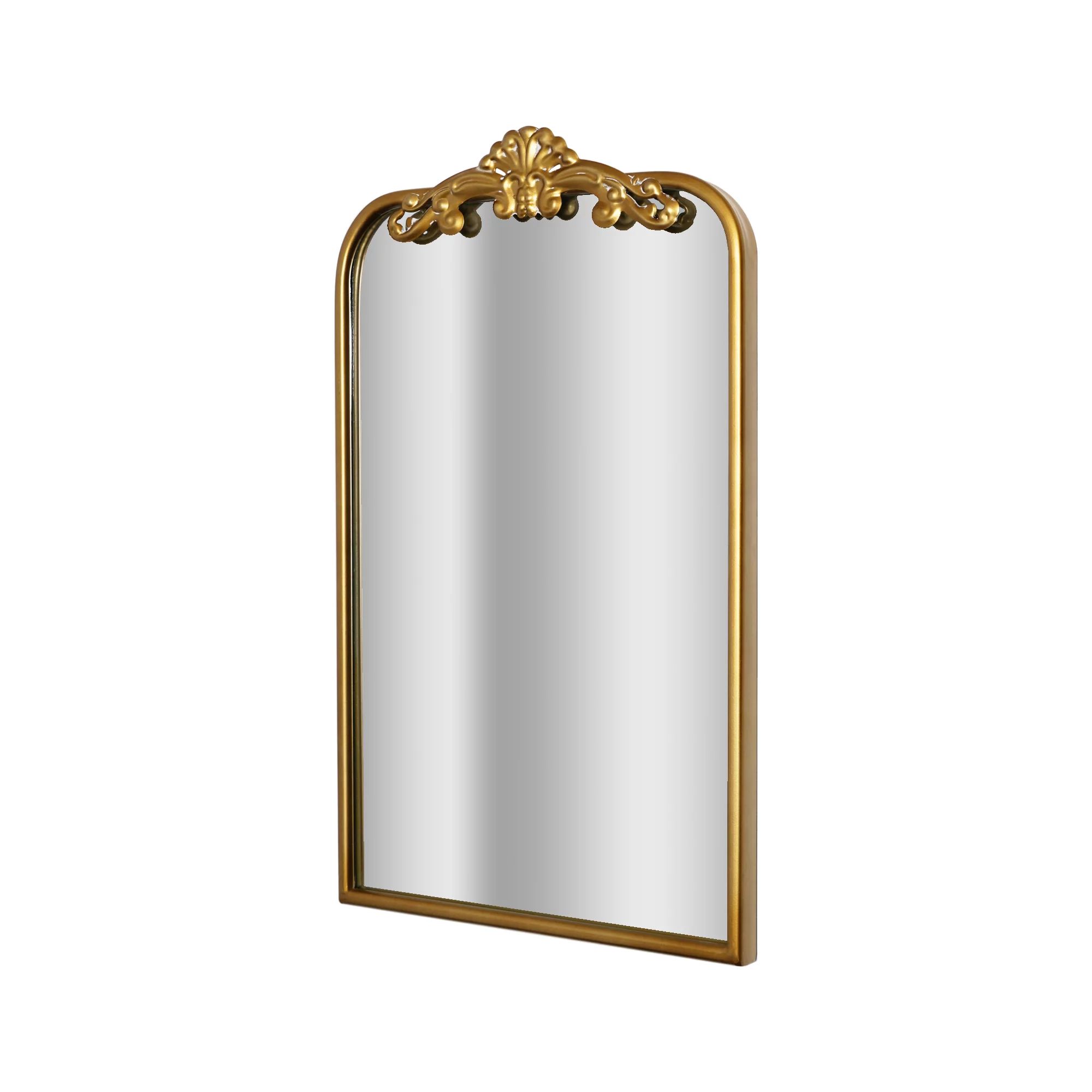 Gold Rectangle Metal Vintage-Inspired Ornate Decorative Vanity Wall Mirror with Distressed White ... | Walmart (US)