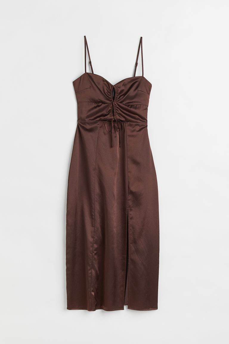 Satin dress - Dark brown - Ladies | H&M GB | H&M (UK, MY, IN, SG, PH, TW, HK)