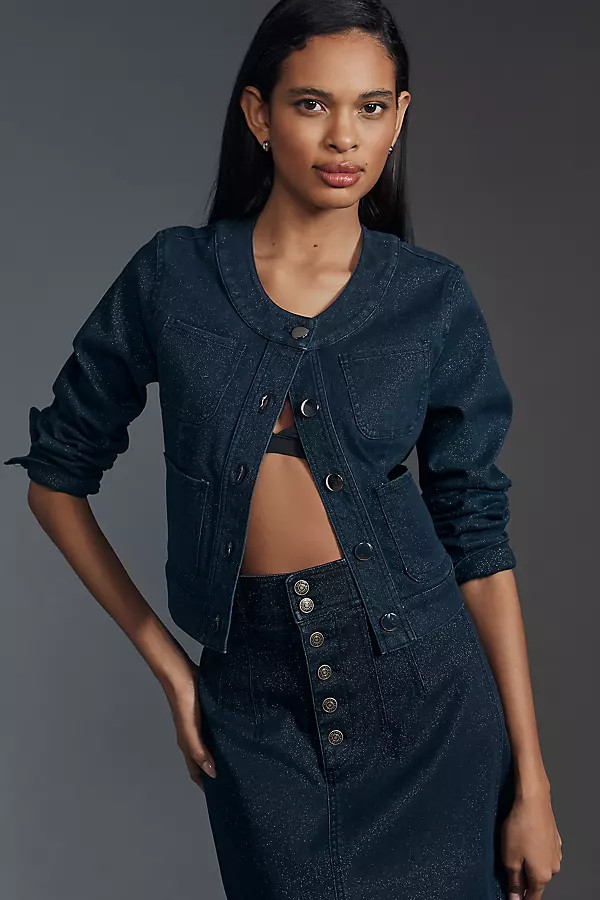 The Cora Patch Pocket Jacket by Maeve: Sparkle Denim Edition | Anthropologie (US)